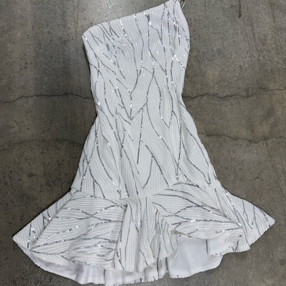 Angel Biba White Sequin One Shoulder Dress
